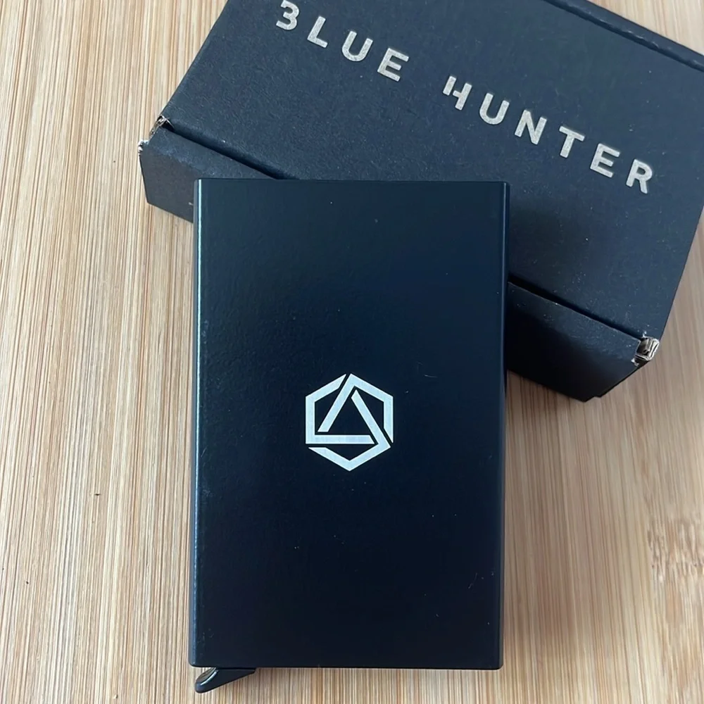 Brand New Blue Hunter Pop Up Slim Metal Card Holder Wallet RFID Case Minimalist
